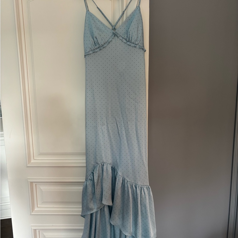 Cinq à Sept Light Blue Polka Dot High Low Dress